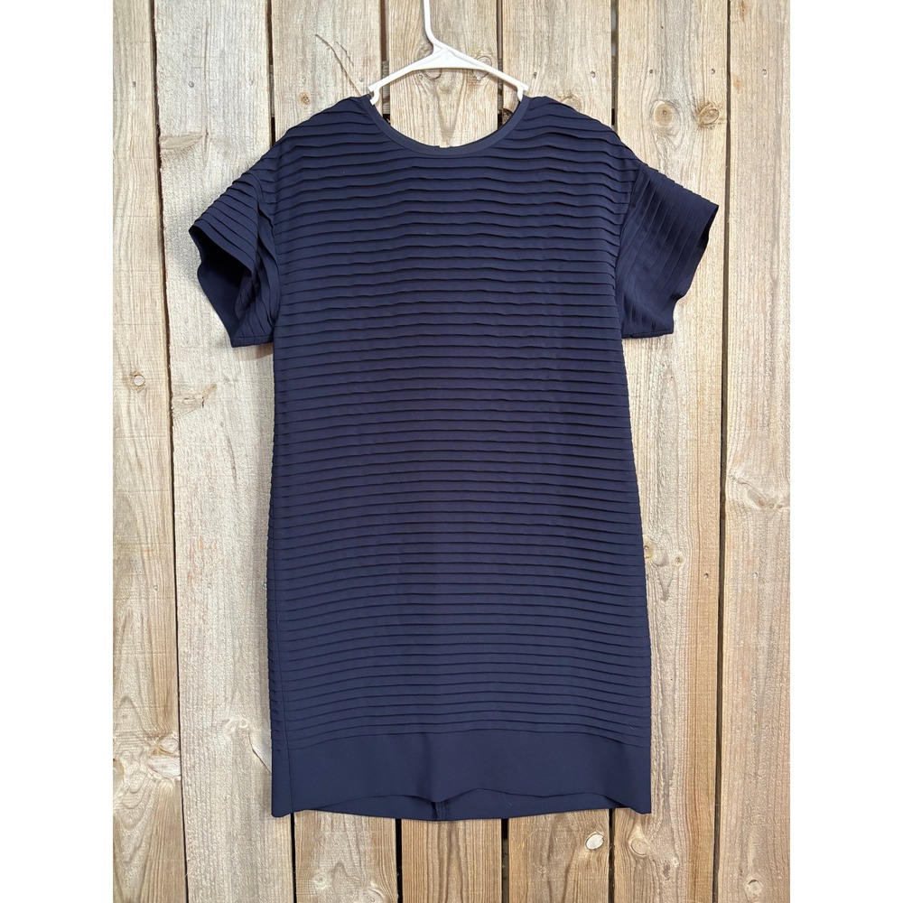 J.Crew Navy Blue Pleated Shift Dress B9434 Short Sleeve Gold Zip NWT Size 2